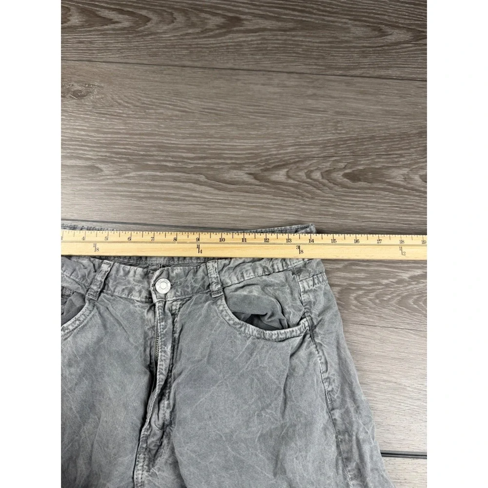 Zara Women Pants Lyocell Linen Blend Wide Leg Acid Wash Grey 6